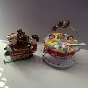 Festive Red and White Christmas Ornaments Sleigh and Teacup